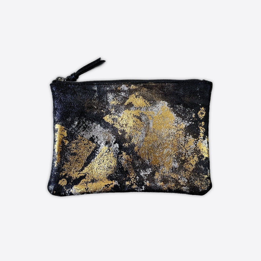 Navy + Grunge Metallic Overlay Vegan Suede Clutch